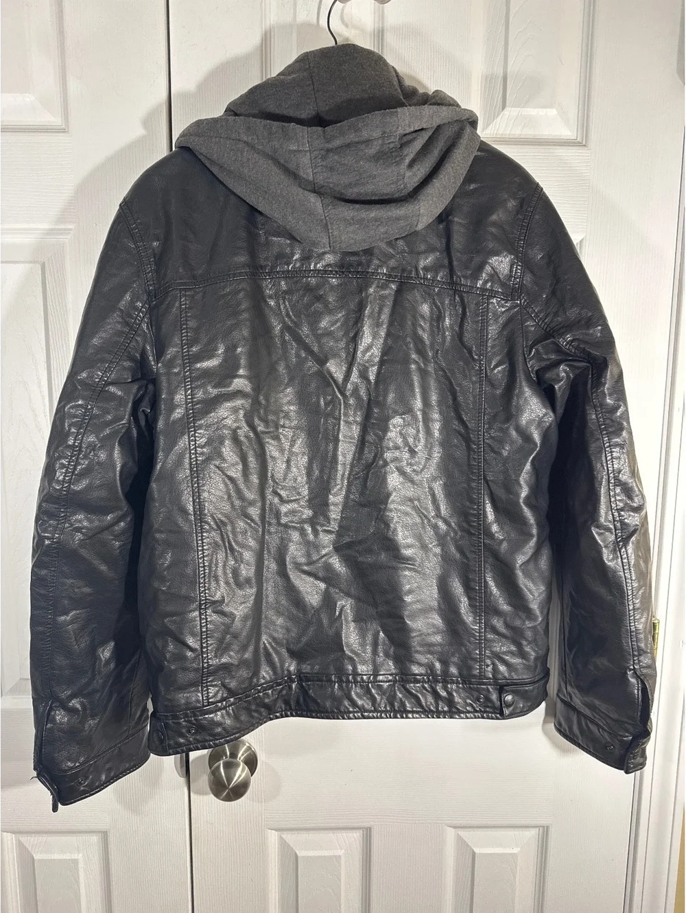 Levi's Black Faux Leather Jacket with Hooded Inner Layer